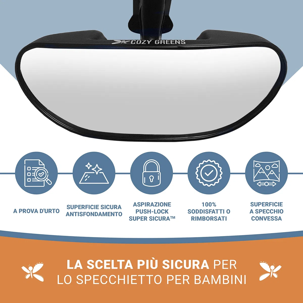 COZY GREENS Specchio Auto Per Bambini Parabrezza Per Neonati Frontale, Specchio Di Sicurezza Per Bambini Infrangibile, Ventosa Regolabile (S)