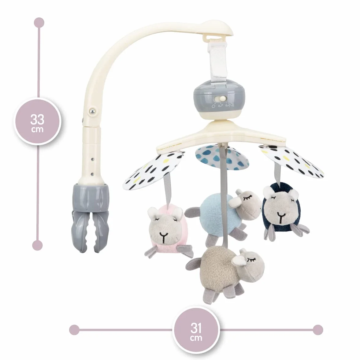 MoMi KIKI giostra mobile per bambini con 4 giochi sensoriali, montaggio rapido, 5 melodie + rumore bianco, per neonati e bambini da 0 a 5 mesi