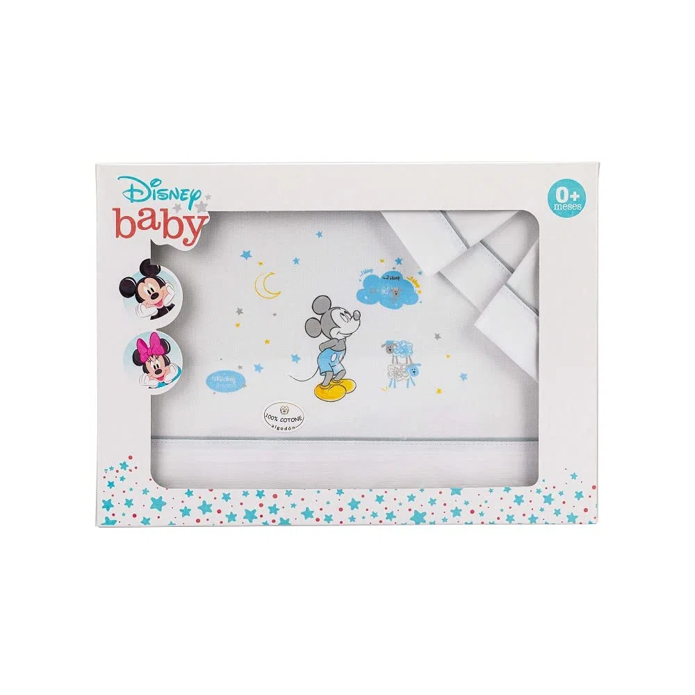 Interbaby Disney - Set di biancheria da letto per bambini, 60 x 120 cm, motivo: Topolino, bianco e grigio, 100% cotone