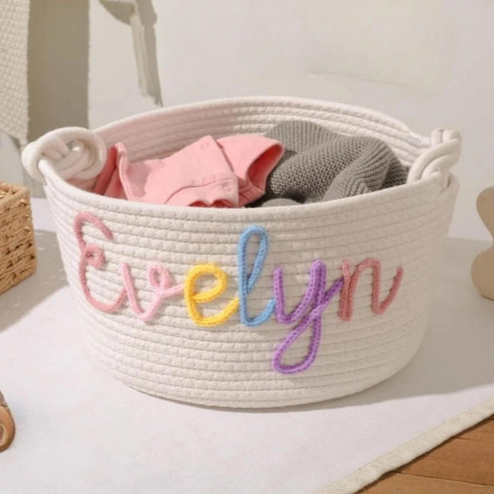 Cesto Fatto A Mano Personalizzato, Cesto Regalo Personalizzato For Baby Shower, Organizer For Pannolini For Bambini Con Nome Personalizzato For Bambina(L:28X16CM)
