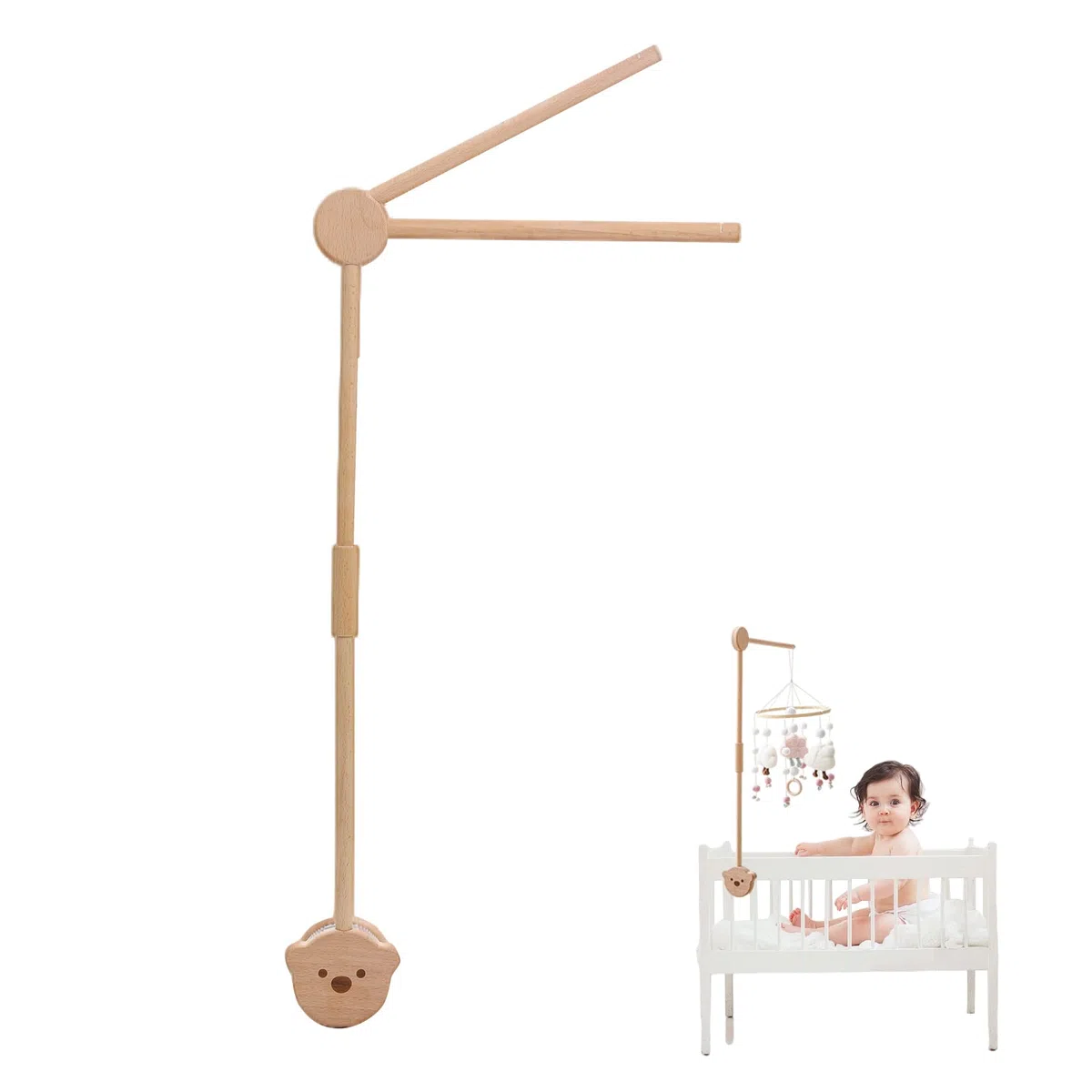 Baby Mobile Holder Orso di legno per lettino, fasciatoio Playpen DIY Baby Mobile Holder Rack Rod Mobile Attachment Hanging Music Box Wind Chimes Bed Bell