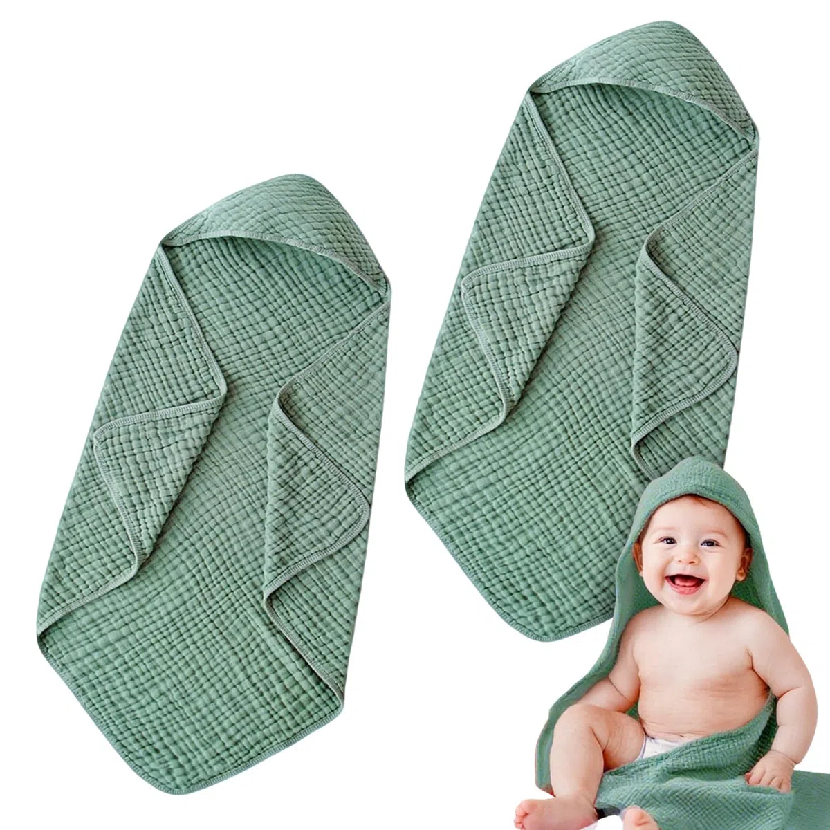 Confezione da due Accappatoio Neonato, 90x90cm Cappuccio Per Bambini,Cappuccio per Neonato 100% Cotone Asciugamano,Asciugamano Morbido e Super Assorbente per Neonati e Bambini 0-3 Anni