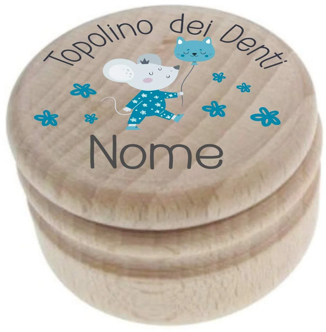 Scatolina in Legno Porta Dentino - Personalizzato con Nome e Testo - i miei primi dentini – Il mio primo dentino - Topolino dei Denti - la fatina del dentino - Modello : Bambino - 8