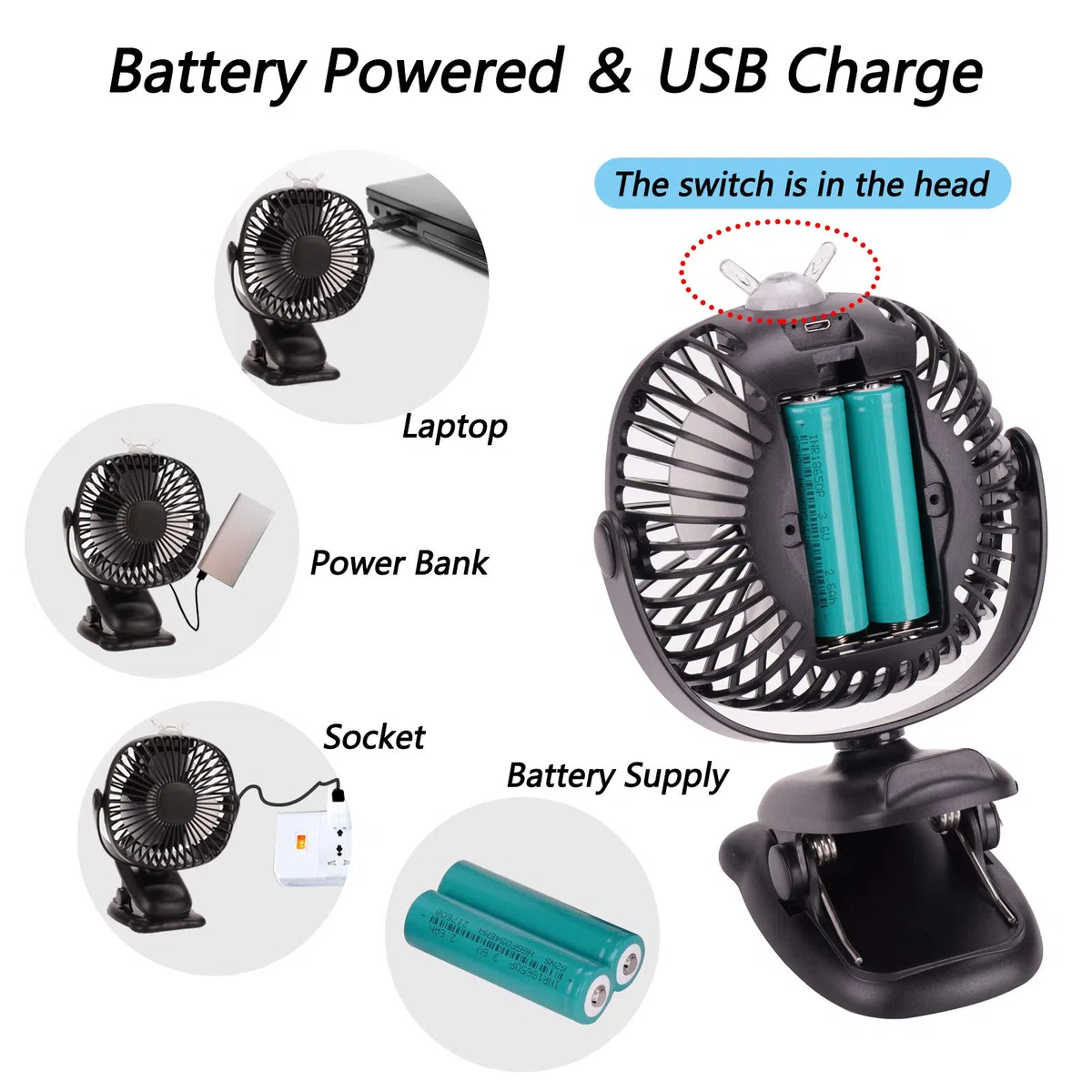 Venforze Clip on Stroller Fan, 6000mAh USB fan Mini Personal Desk Fan con batteria ricaricabile azionato 4 Velocità 360° rotazione raffreddamento Desktop Fans per Buggy carrozzine passeggini uffici