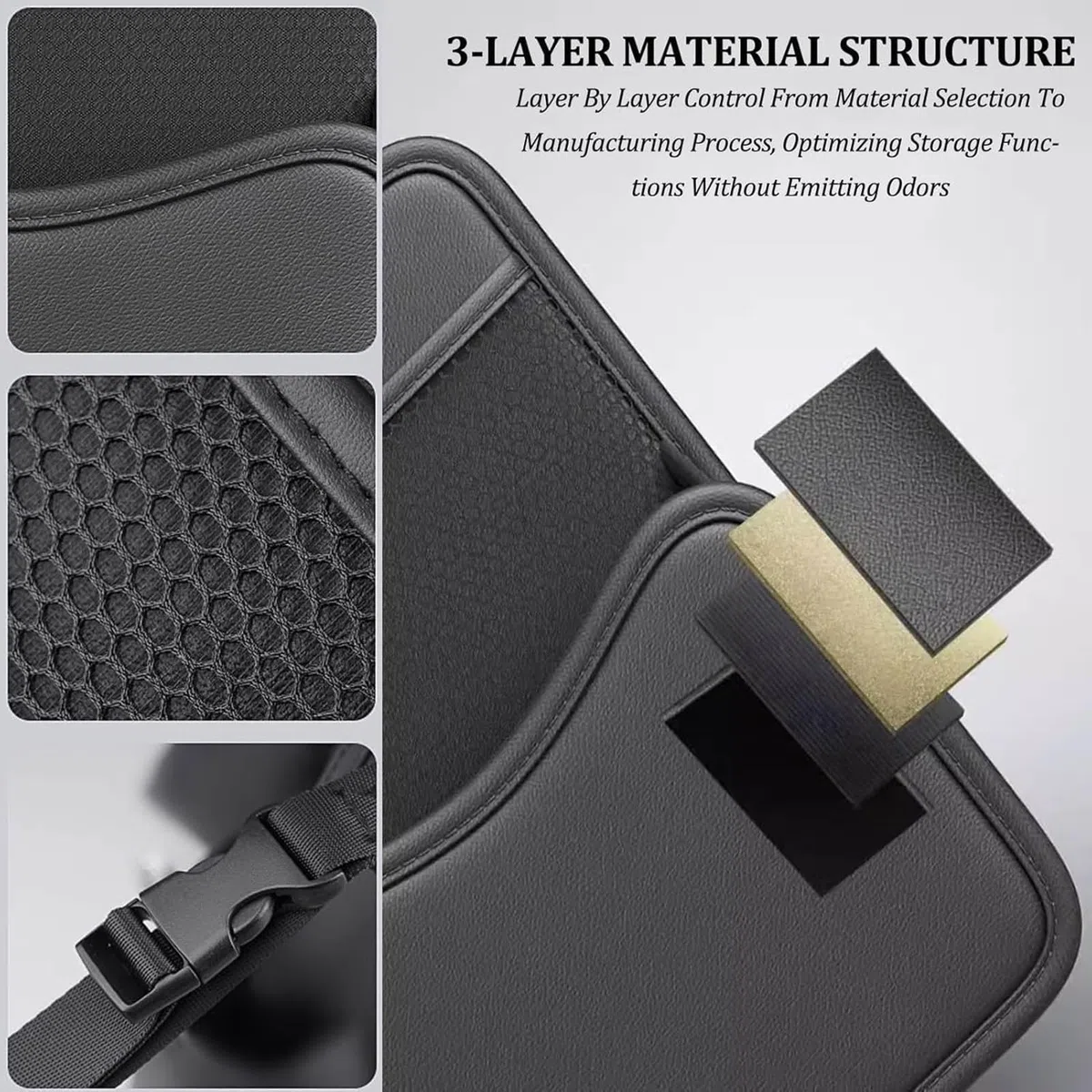 Borsa Portaoggetti per Auto per VW Tiguan (2007–2026), Design Fronte-Retro, con Porta-Fazzoletti e Tasca per Telefono,A Black
