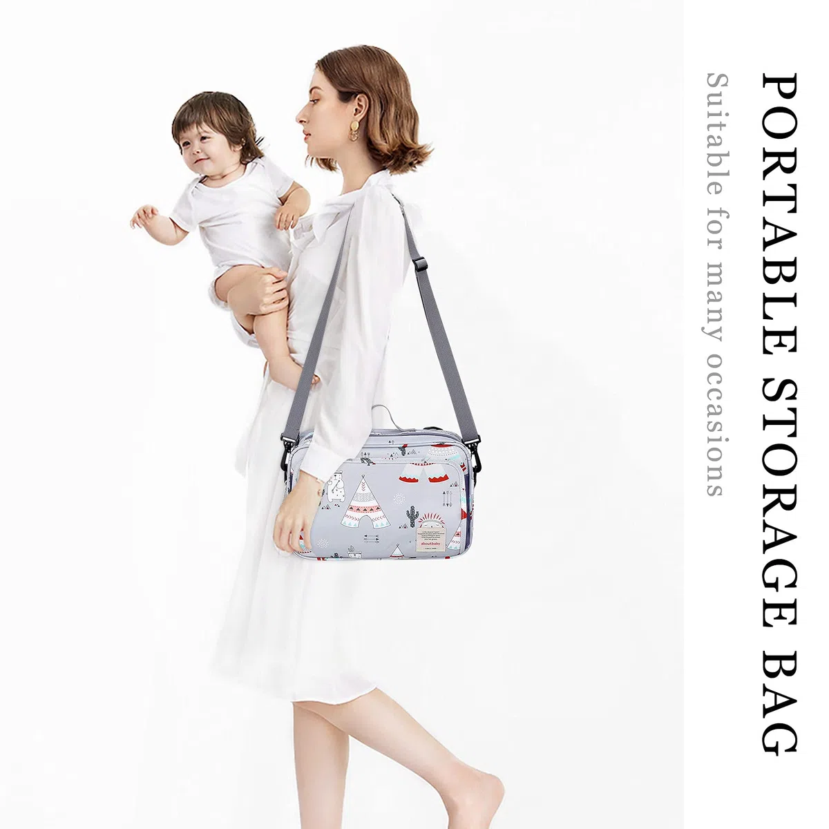 SONARIN Borsa Organizer per tutti i passeggini, Organizzatore Universale con portabicchieri, 2 ganci per carrozzina, usato come borsa da trasporto (Nube)