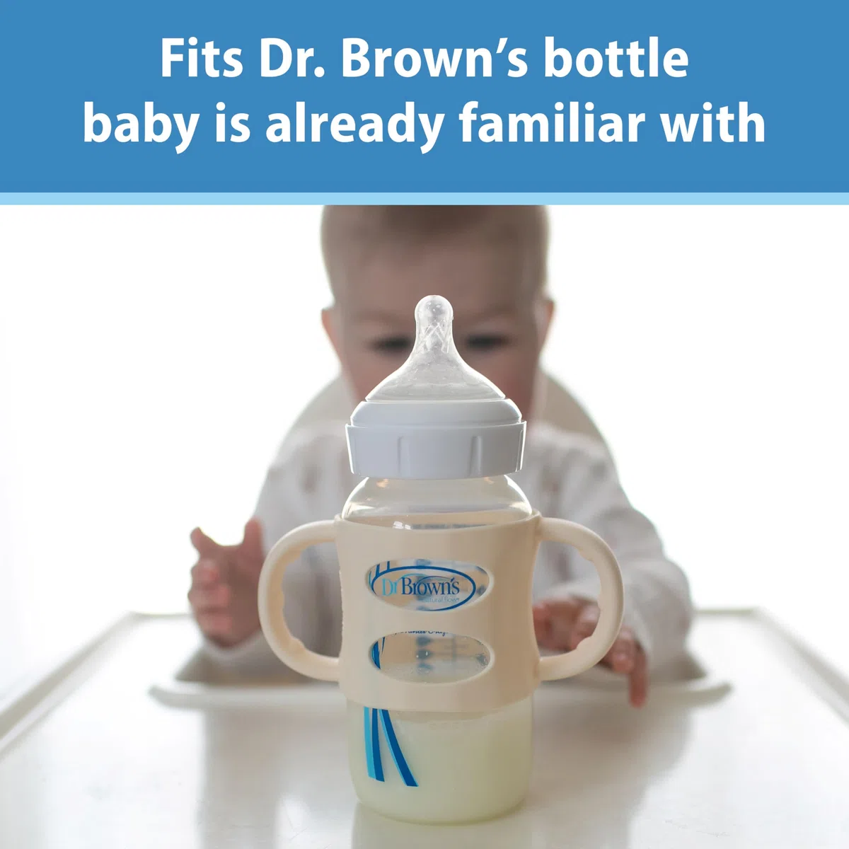 Dr. Brown's Milestones - Maniglie per biberon in 100% silicone, collo largo, manici rimovibili per tazza di transizione facili da impugnare, colore azzurro, verde, grigio, 4 m+, confezione da 3