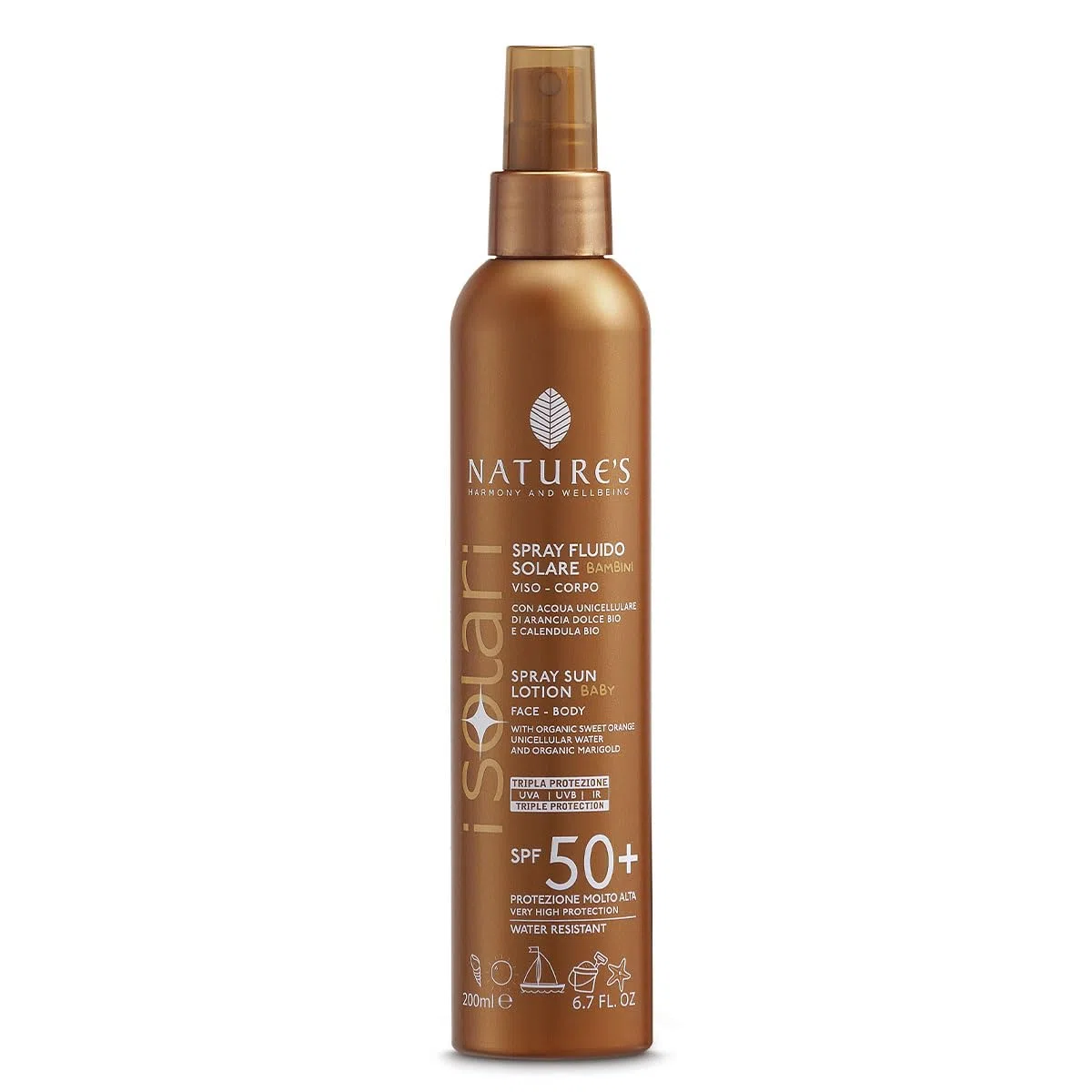 Nature's - iSolari, Spray Fluido Solare Bambini SPF 50+, Protezione Solare Spray, Protezione Solare Bambini, Rapido Assorbimento, Azione Protettiva 200 ml