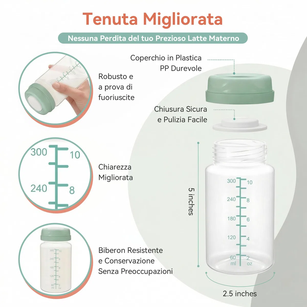 4PCS Biberon per Conservazione Latte Materno 300ml Confezione da Raffreddatore Momcozy 650ml– Anti-Perdita Collo Largo Compatibili con Spectra S1 S2 9Plus SG Motif Luna (Verde)