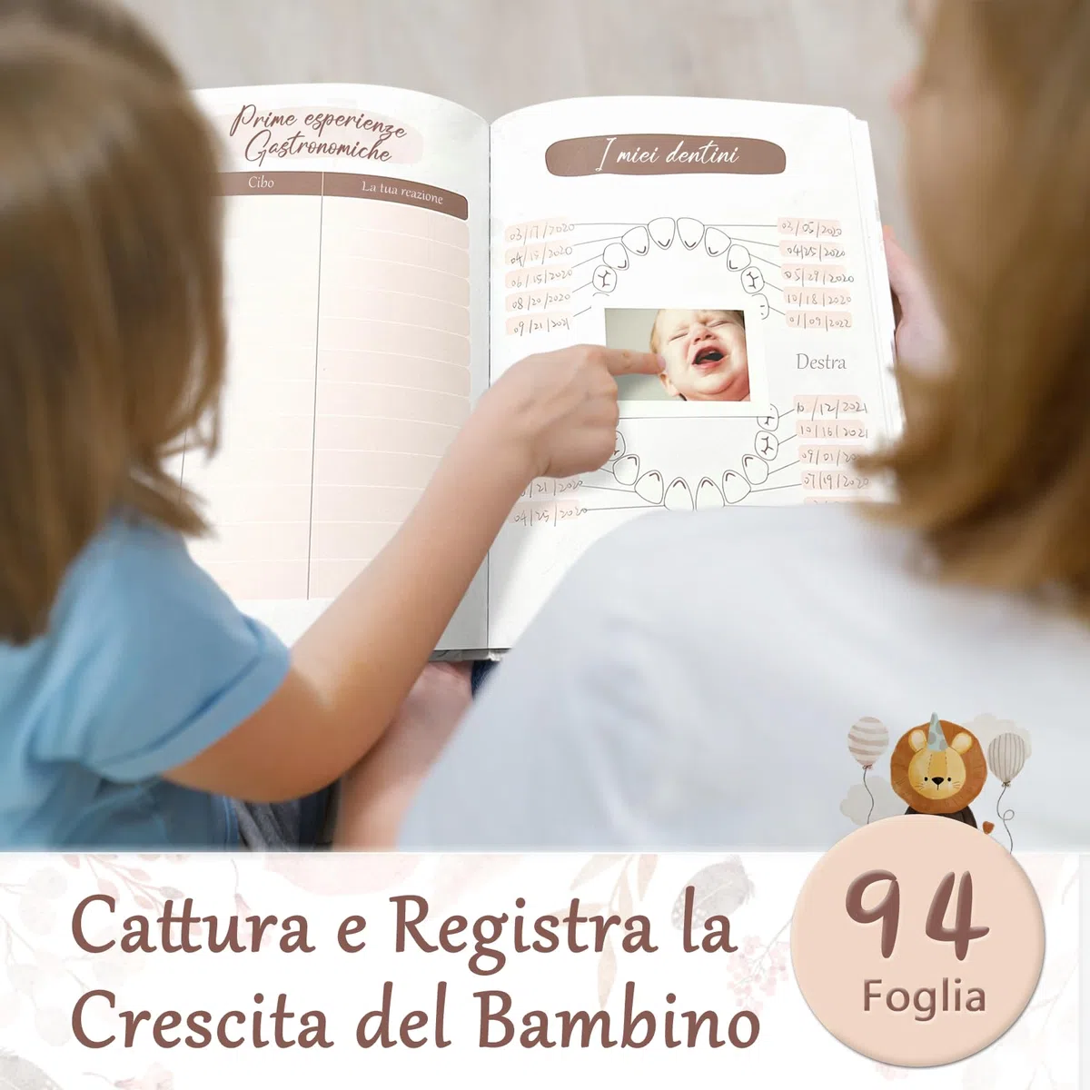 Album Dei Ricordi Neonato, 94 Pagine Libro Nascita Bimbo, Album Nascita Bambina e Bambino, Album Fotografico per il Primo Anno fino A 5 Anni, Libro Neonato Regalo Battesimo Bimbo (Italiano)
