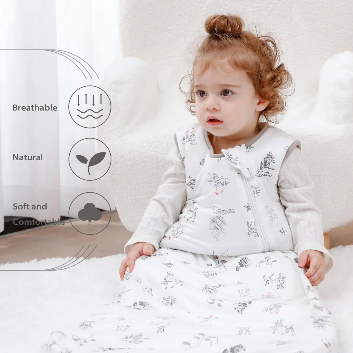 Mosebears Sacco nanna invernale per bambini 2,5 tog,Sacco Nanna Neonato in fibra di bambù, morbidissimo e caldo(0-6 mesi, Wald)