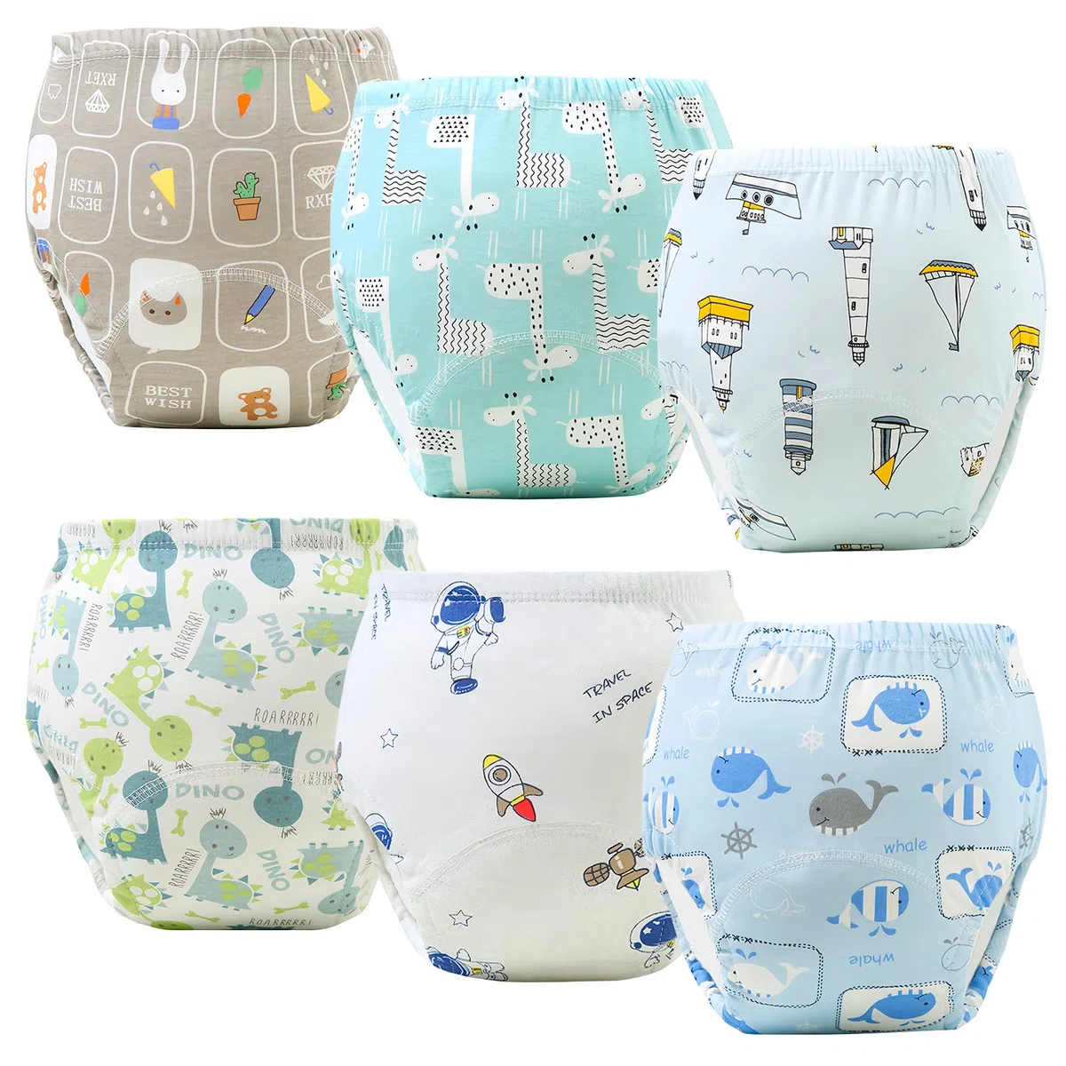 volumoon 6 pantaloni da allenamento per bambini, lavabili per bambini, 2-6 anni, 100% cotone, traspiranti (110,13 kg-20 kg)