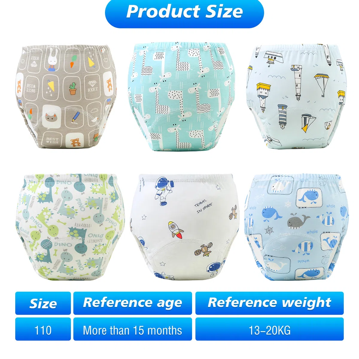 volumoon 6 pantaloni da allenamento per bambini, lavabili per bambini, 2-6 anni, 100% cotone, traspiranti (110,13 kg-20 kg)