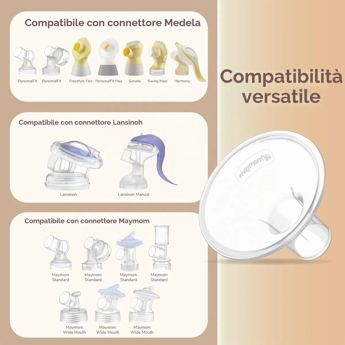 Maymom MyFit Paracapezzoli 17 mm Piccoli Compatibili con Tiralatte Medela e Connettori Maymom a Bocca Larga e Stretta, 2 Pezzi