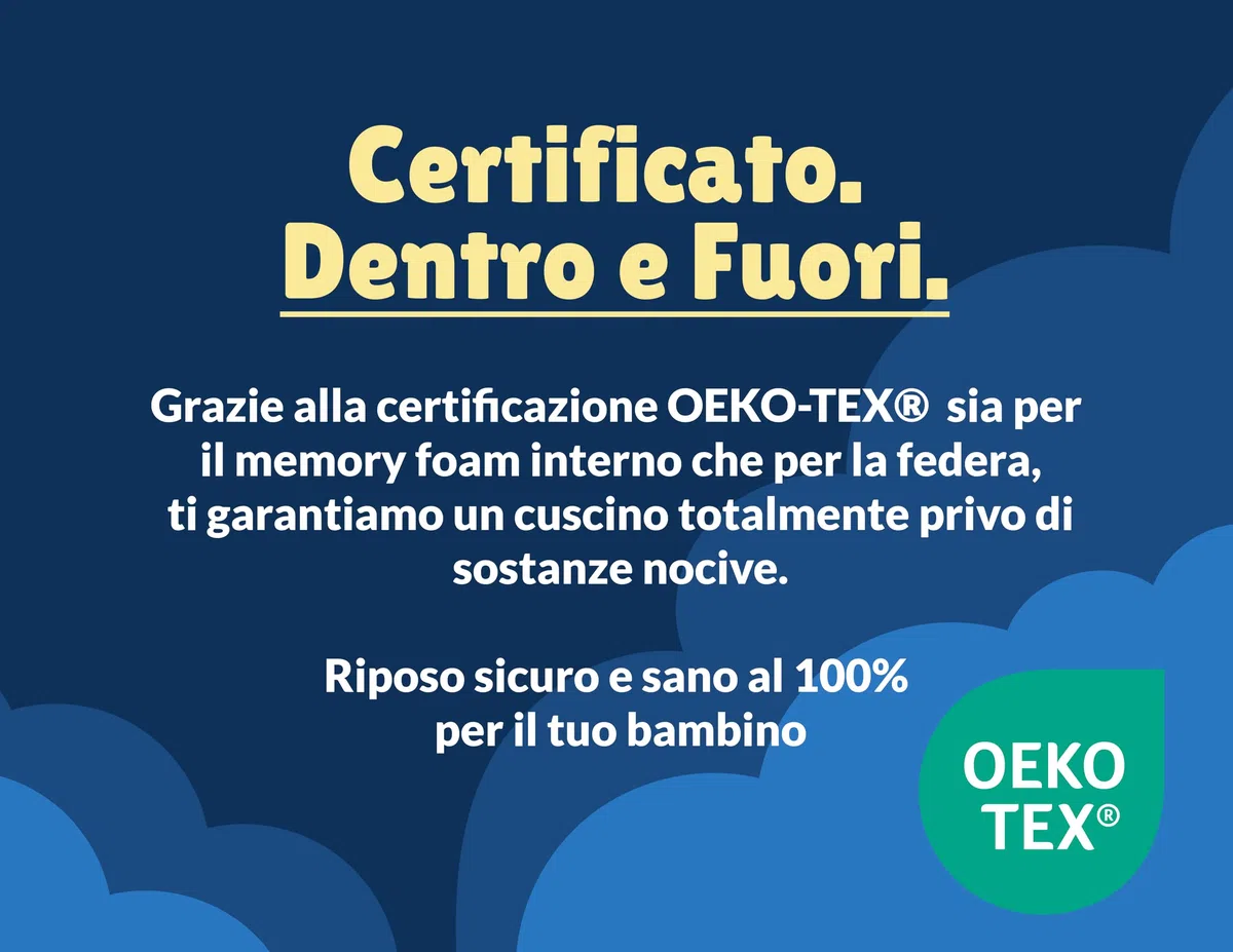 Michelangelo HomeRelax Cuscino Bambino DISPOSITIVO MEDICO, 3 4 5 6 7 Anni Memory Foam, 60 x 34 cm, per Lettino, Made in Italy OEKO-TEX Ipoallergenico Anallergico Antiacaro Culla