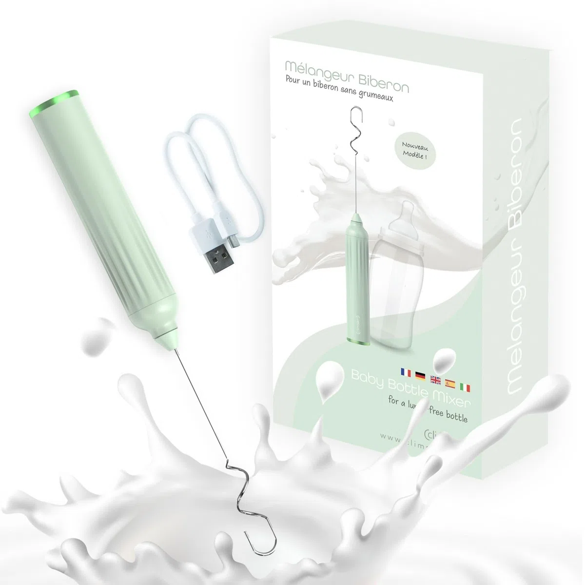 Climsom - Miscelatore per biberon ricaricabile tramite USB, 3 velocità, miscela omogenea senza grumi, facile da pulire, per qualsiasi tipo di latte, idea regalo
