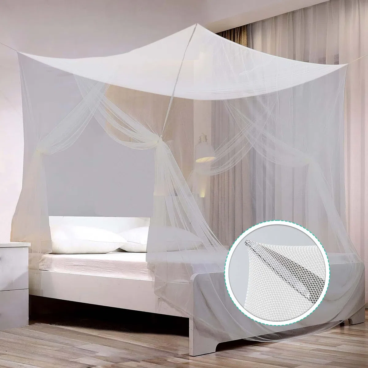 HOOPOE Zanzariera Letto Bianco,Pieghevole Universale Grande Zanzariera per Letto Singolo, Doppio,Zanzariera Baldacchino per Letto da Esterno ed Interno 200x180x165 cm