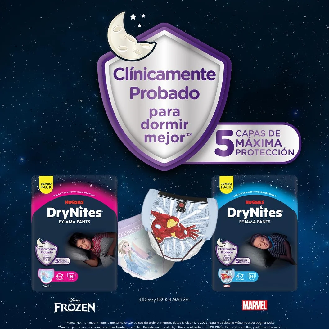 DryNites Huggies Mutandine Assorbenti per la Notte, 17-30 kg, 1 Pacco da 16 Pezzi