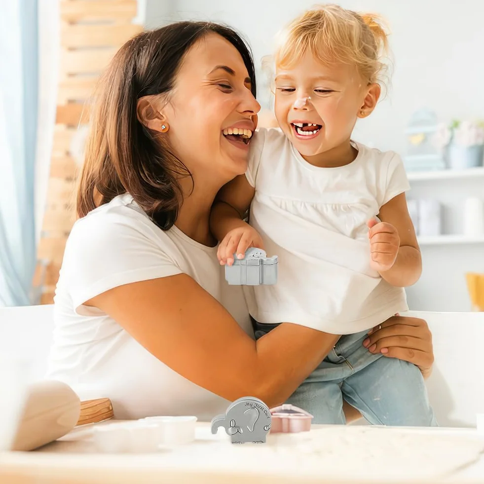 FINGERINSPIRE 2 scatole dei ricordi per primo ricciolo e il mio primo dente in argento anticato, con denti di elefante, set per bambini, battesimo, doccia