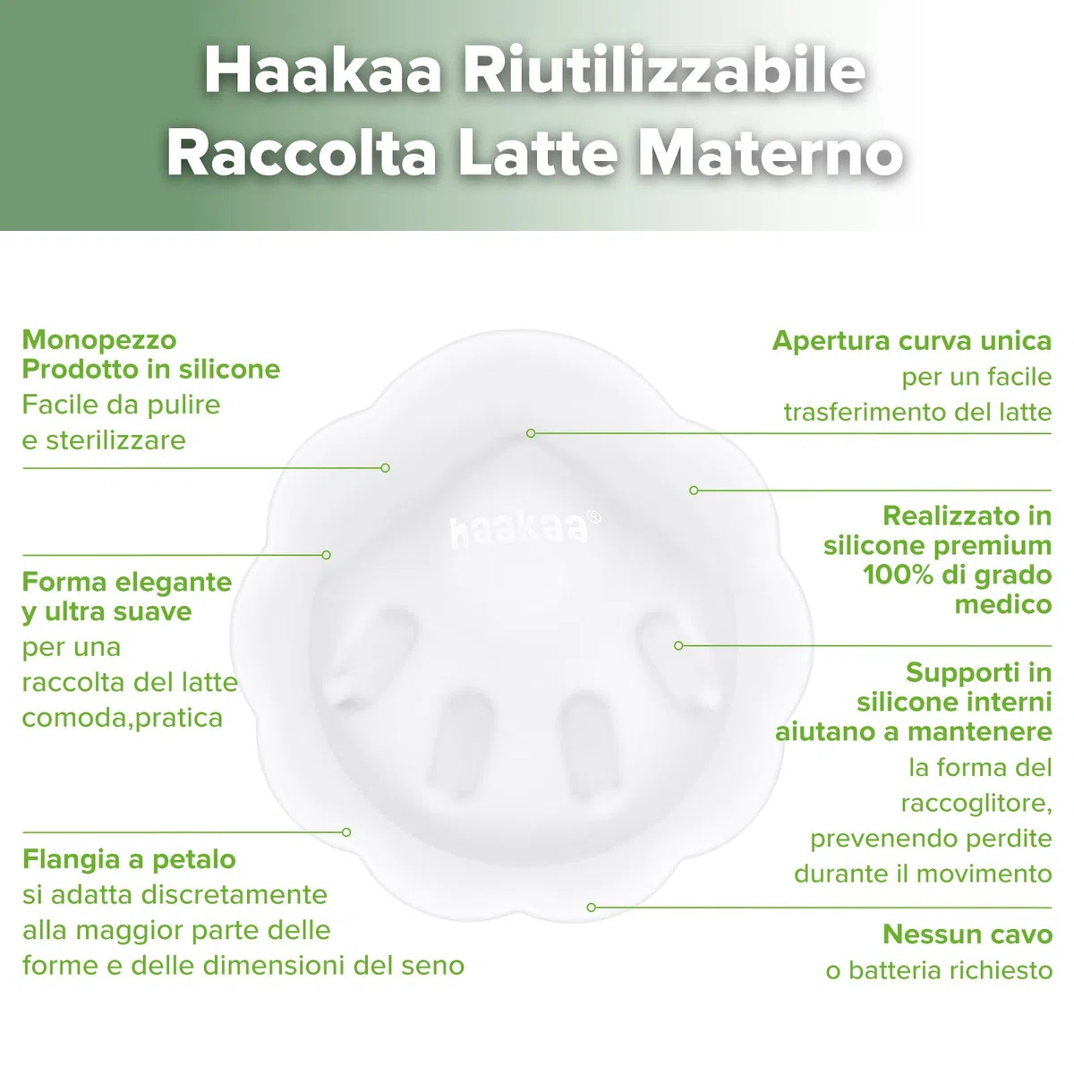 haakaa Petal Soft - Contenitore per la raccolta del latte materno discreto, a prova di perdite, coppe riutilizzabili per il seno, per l'allattamento al seno con spazzola per la pulizia, 2 pezzi