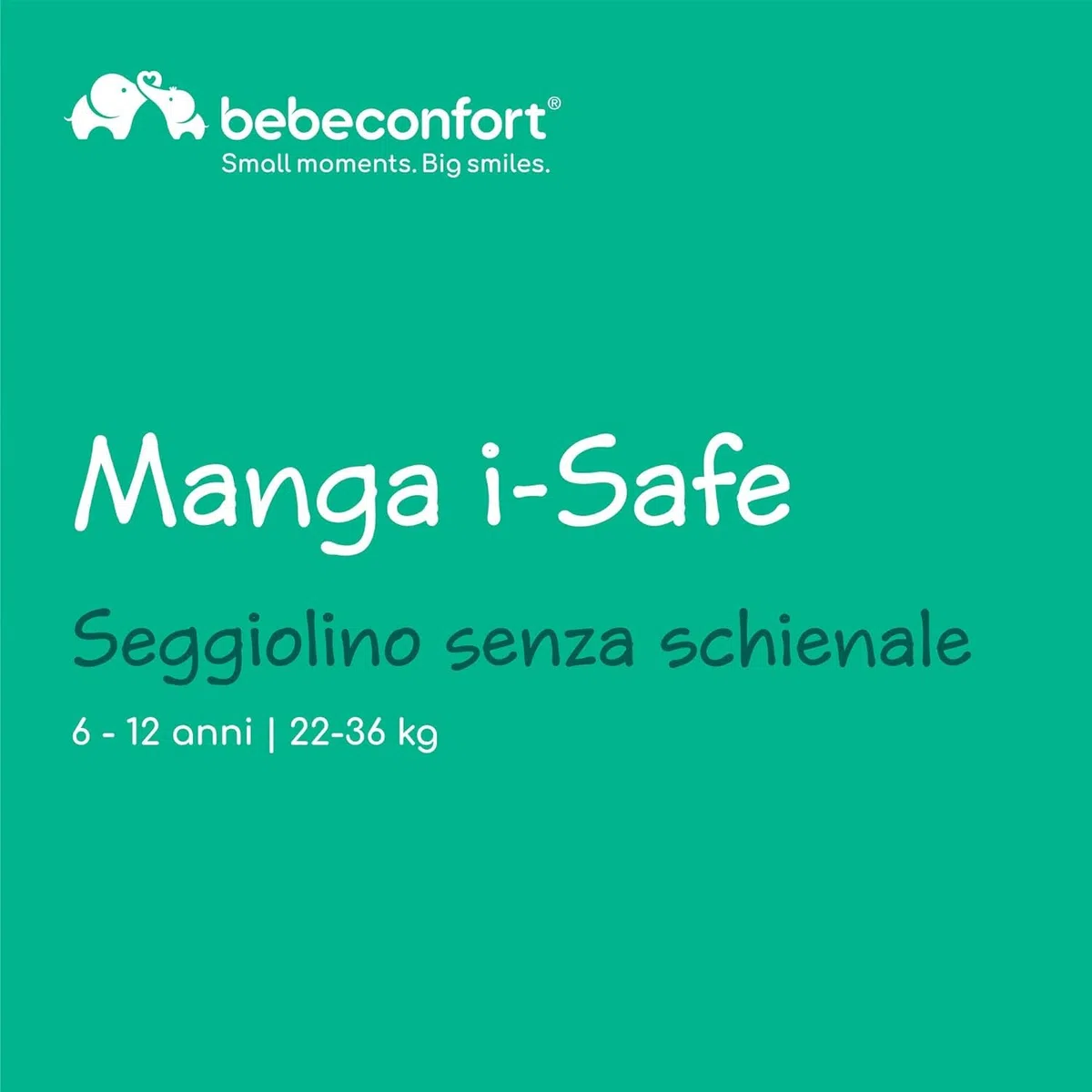 Bebeconfort Manga i-Safe Rialzo Auto, Alzatina auto per bambini 6-12 anni, 128-150 cm, Seggiolino auto leggero e compatto, Seduta imbottita, colore Full Black