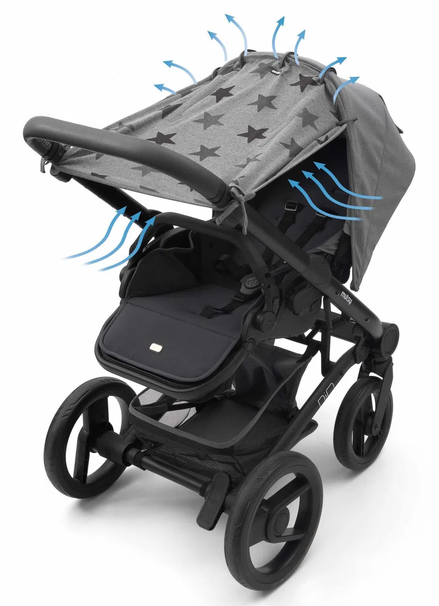 The Original Dooky 126702 Tendina per Sole Vento per Passeggino e Carrozzina, Universale, Regolabile e Traspirante, Grigio con stelle tono su tono - Grey Stars