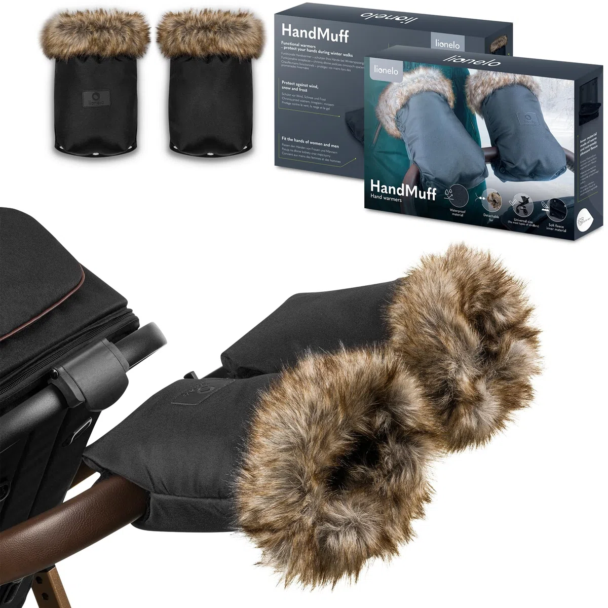 LIONELO HANDMUFF Scaldamani per passeggino per donna e uomo, guanti antigelo per passeggino in pile, scaldamani impermeabile e antivento, taglia unica inseto staccabile