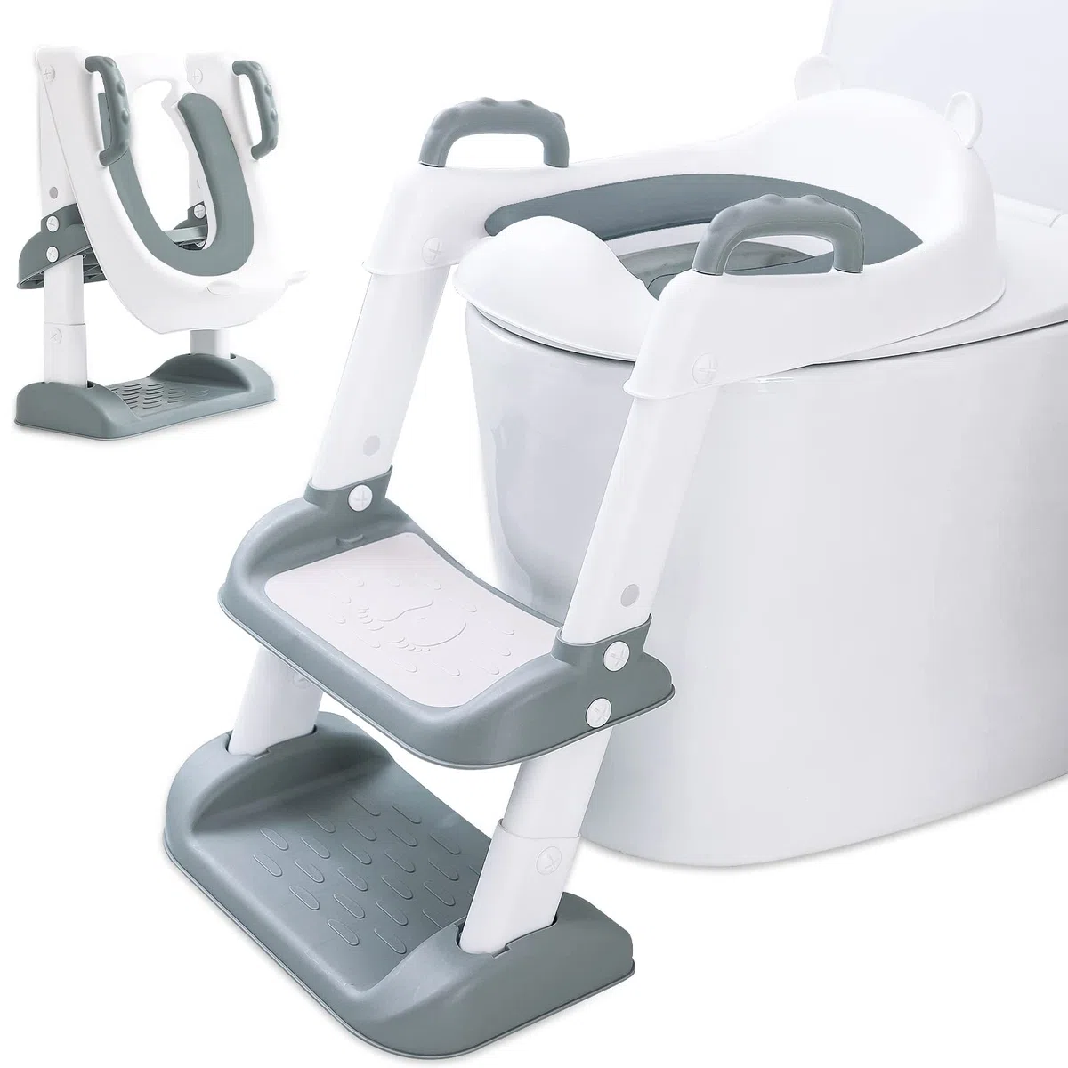 Riduttore WC per Bambini, Water con Scaletta, PU Morbida Seduta Imbottita, Pieghevole, Antiscivolo, Adatto per Tazze a V, U Oppure O