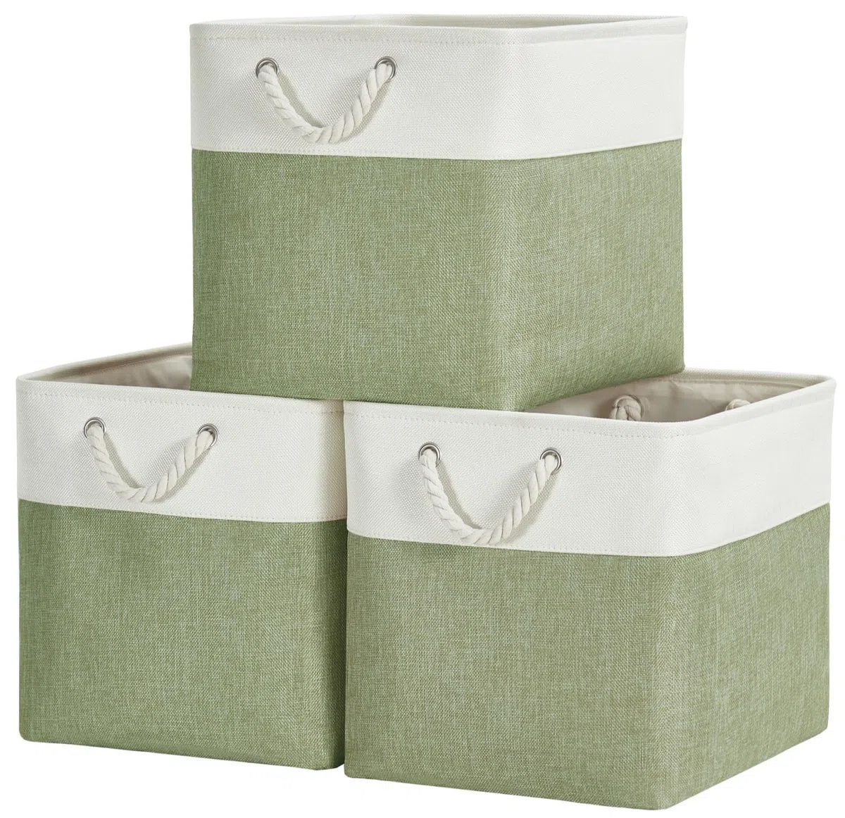 Scatole portaoggetti cubiche in tessuto, 25 x 25 x 25 cm, ceste portaoggetti in tela, per asilo, armadio, giocattoli (verde/bianco, set da 3)