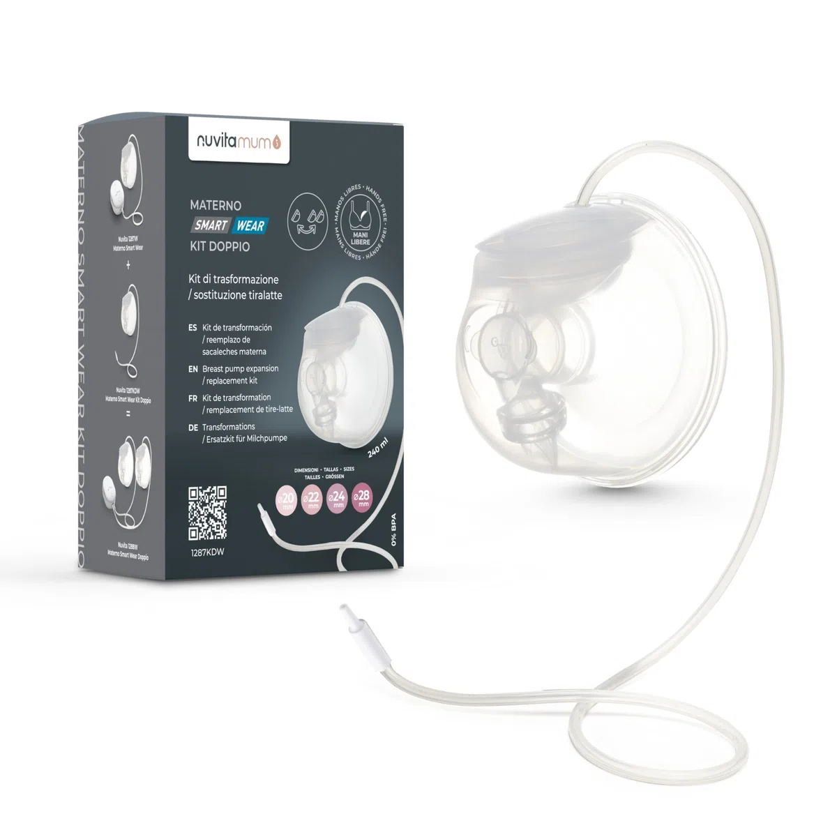 Nuvita Kit di Conversione Efficiente per Materno Smart Wear 1287W - Trasforma il Tuo Tiralatte Elettrico da Singolo a Doppio con Adattamento Regolabile e Collegamento Facile