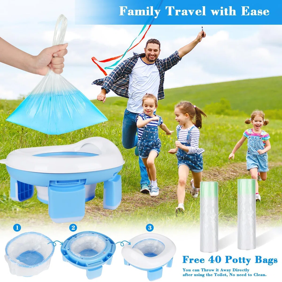 Vasino Portatile per Bambini da Viaggio,Vasino Per Bambini WC con 20 Borsa per Vasino,Portatile Vasino Pieghevole Da Viaggio Toilette Pieghevole Bambini Per Campeggio Indoor Outdoor