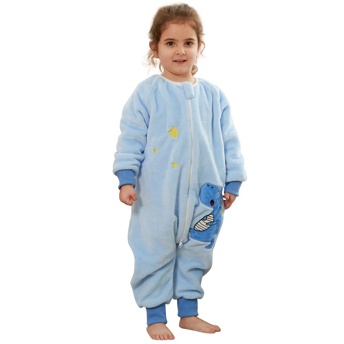 HAHASHOW Sacco Nanna con piedini Bambini Flanella Carini animali Sacco Nanna Invernale con gambe a maniche lunghe 5-6 Anni, Dinosauro