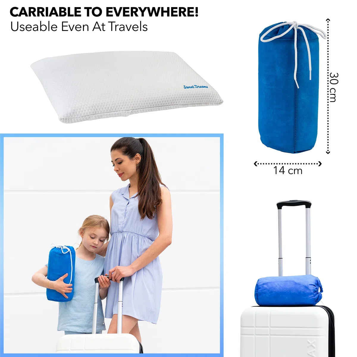 Cuscino per Bambini in Memory Foam per Letto e Culla con Doppia Federa Ergonomica Traspirante e Ipoallergenica per Neonati e Bambini da 2 a 8 anni con Fodera Stretch e Borsa da Viaggio