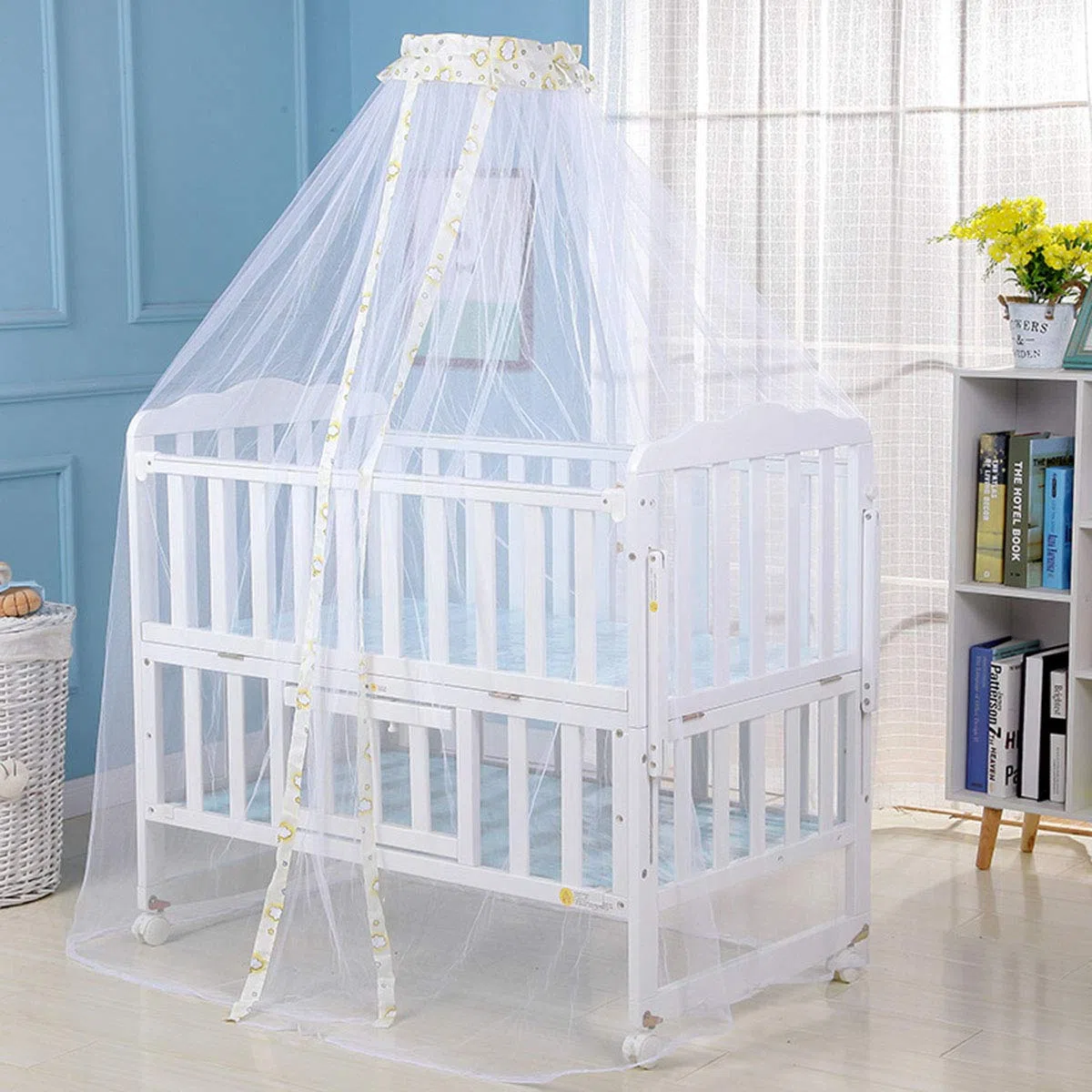 Zanzariera a Cupola, Zanzariera per Culla, a Cupola, Pieghevole, Ottima Traspirabilità, Tiene il bambino lontano dalle zanzare (Bordo bianco)