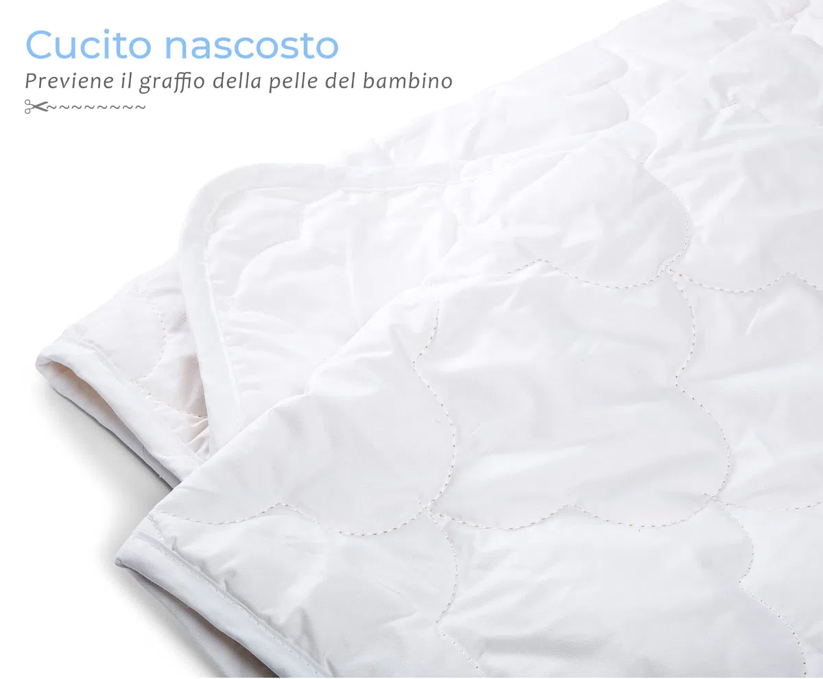 Piumone per Bambini 90 x 120 cm in Lana Naturale 100% 4 TOG Anallergico per Lettino e Trapunta per Bambini traspirante Completamente anallergica Piumino Lettino Neonato