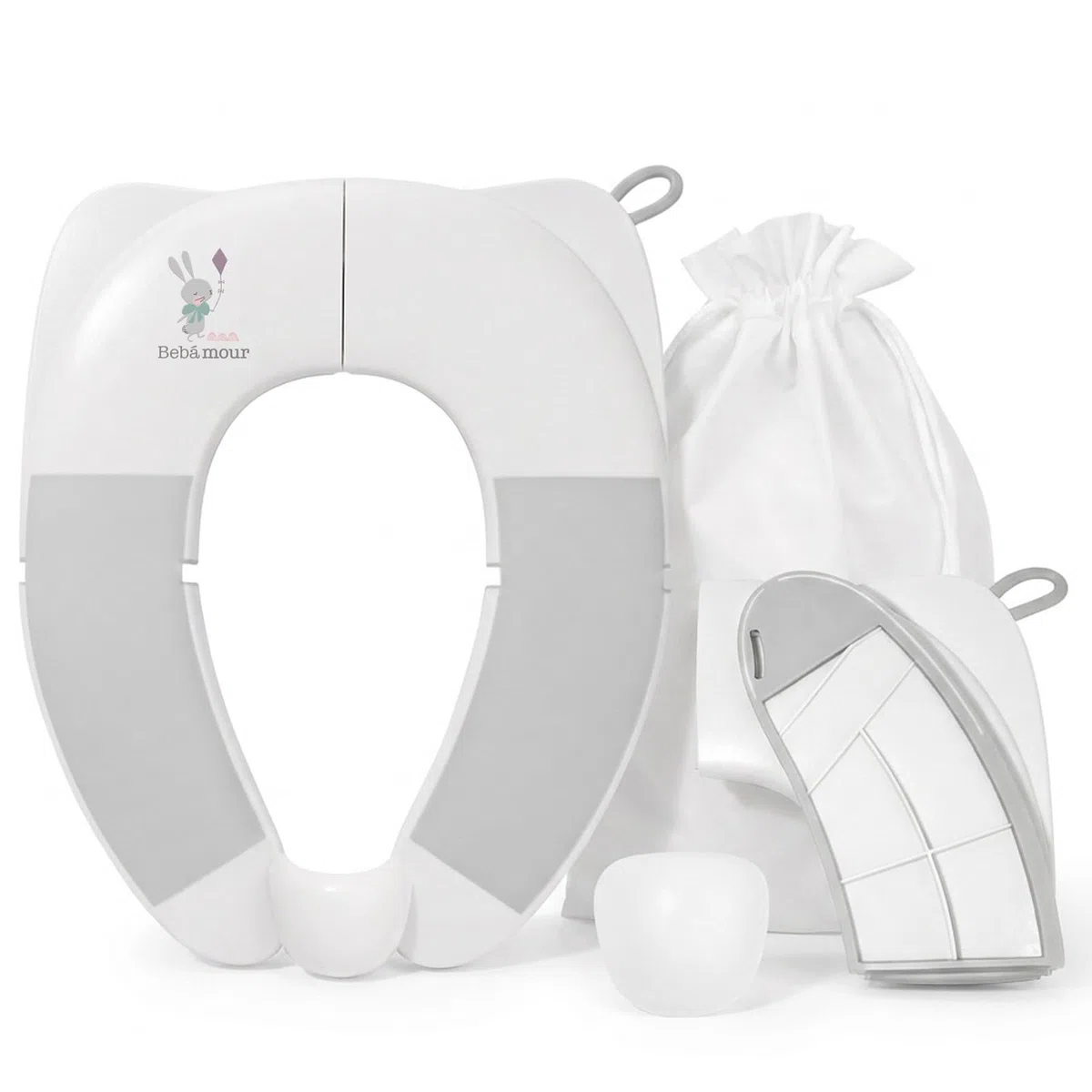 Bebamour Sedile WC pieghevole per bambini, portatile, da viaggio, con cuscinetti antiscivolo e paraspruzzi, compatto e leggero, adatto per WC standard del Regno Unito,coniglio