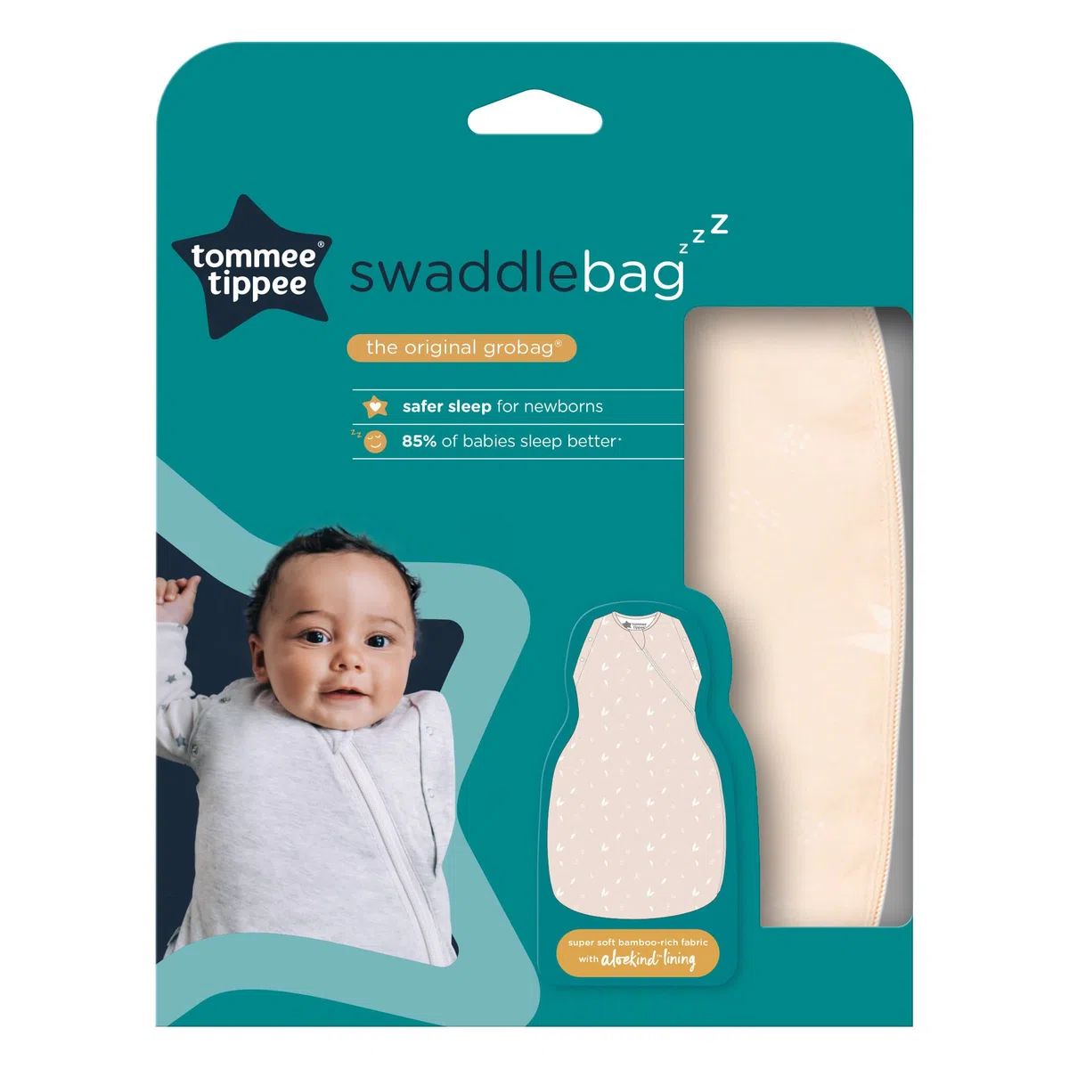Tommee Tippee The Original Grobag - Sacco nanna per neonati, design salutare sui fianchi, in morbido tessuto di bambù, 0-3 m, 1,0 TOG, rosa petalo morbido