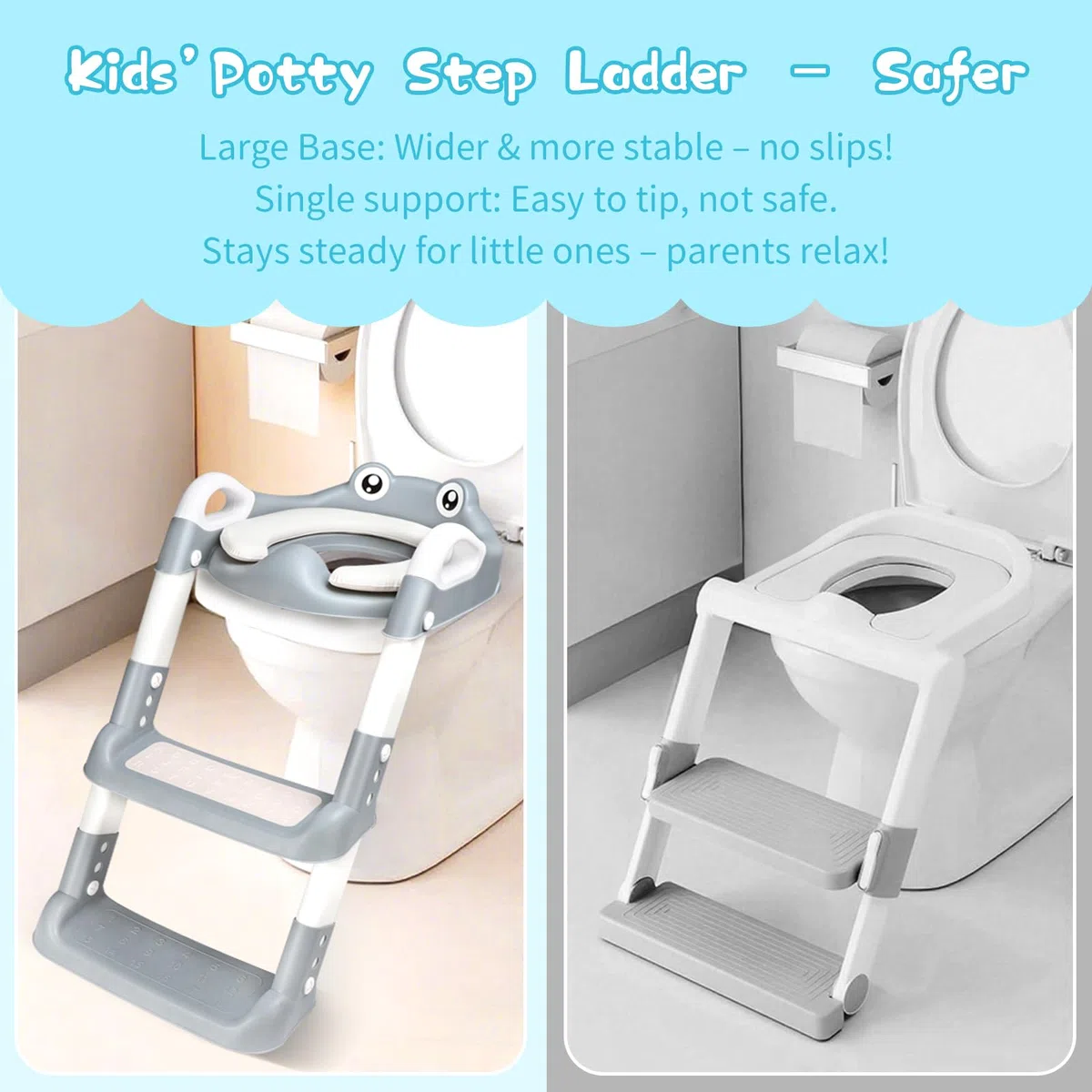 Sedile WC per Bambini con Scale, WC per Bambini, 2 in 1, con Scale, per Ragazzi e Ragazze, Sedile WC con Poliuretano, Regolabile in Altezza e Pieghevole, Antiscivolo con Spritzsc
