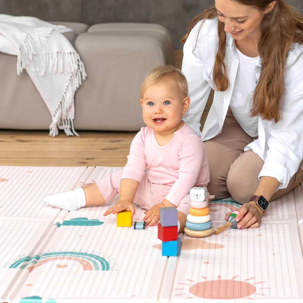 Tappeto Gioco Bambini Pieghevole Sweety Fox - Tappeto Gioco Neonato 150x180x1cm - Tappeto Bambini Reversibile, Impermeabile per Sviluppo Sensoriale in Schiuma - Tappeto Neonato - Arcobaleno