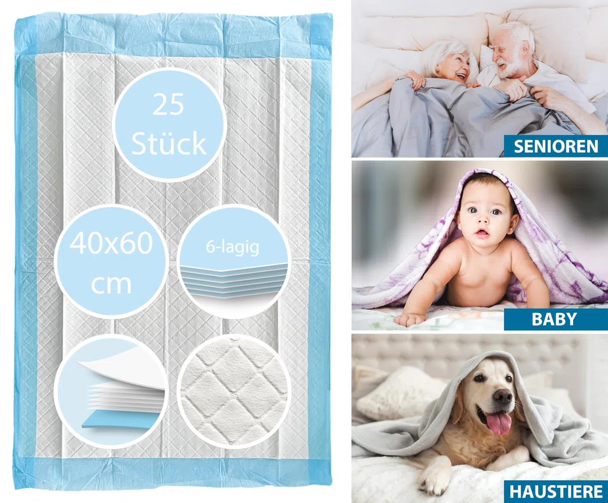 TIGA-MED Foulard per malattia, 40 x 60 cm, a 6 strati, 25 pezzi, per allenamento, fasciatoi per bambini, per pazienti, per incontinenza, per cuccioli