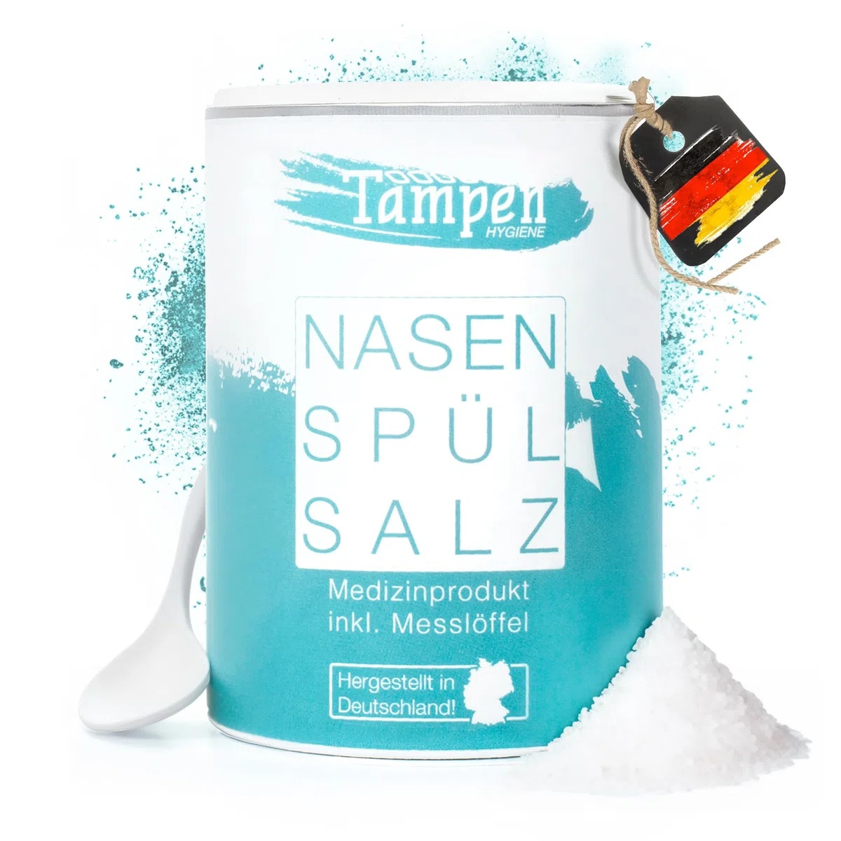 Tampen Hygiene, Nasenspülsalz, sale per lavaggi nasali (sfuso), con cucchiaio dosatore. 120 applicazioni. Ricarica da 300 g. Sale per docce nasali (etichetta in lingua italiana non garantita)