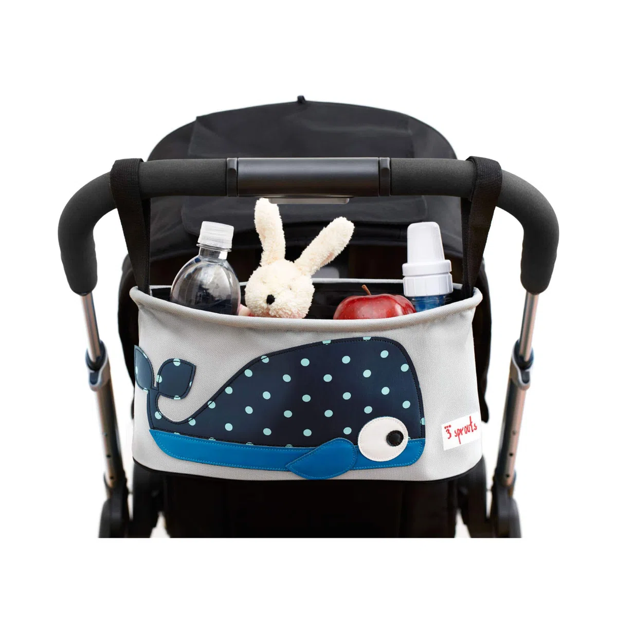 3 Sprouts, Borsa Portaoggetti per Passeggino, con Imbottitura, Adatta ad ogni Passeggino, Ideale per Contenere Oggetti e Giochi, Decorata con Balena Blu, 15x32x13 cm