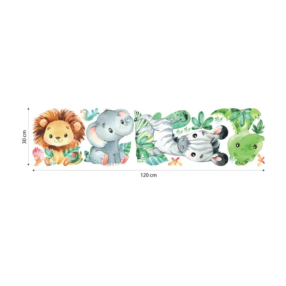 kina - Adesivo Murale Bambini Decorazione Parete Cameretta R00645 - Materiale Eco-Tessuto, Ecologico Anallergico, Riposizionabile, Effetto Carezza, Asilo Nido - Grafica Savana e Misura 120x30 cm