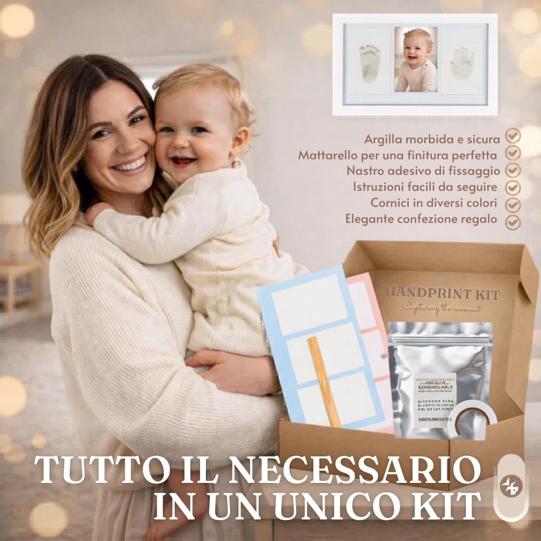 kit Impronte mani e piedi Neonato, Impronta Bambino, Cornice Impronte Digitali, Regalo Neonato, Battesimo, Bambino, Nascita. Argilla Antigrietta e Vetro Acrilico, Impronta Cane.