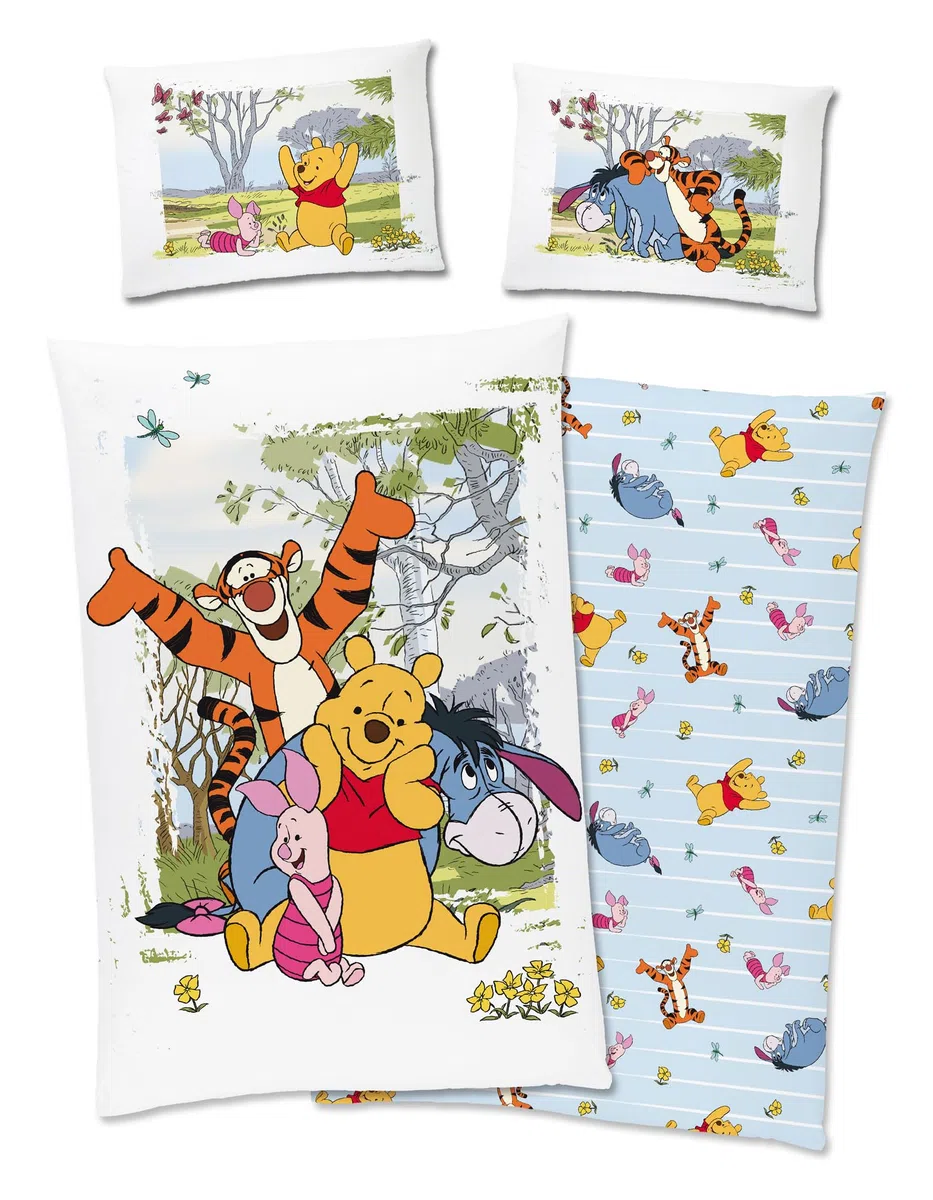 Biancheria da letto Disney Winnie The Pooh, 40 x 60 cm + 100 x 135 cm, 100% cotone con chiusura lampo