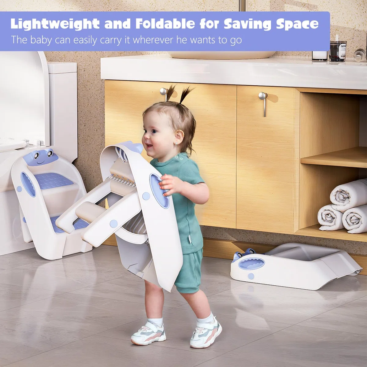 Sgabello Bambini, Scalino Per Bambini bagno Robusto Scaletta a 2 Gradini per Bagno, Lavandino e Toilette, Compatta e Antiscivolo per Bagnos, Cucina, WC e Lavandino, Sopporta Fino a 90 kg