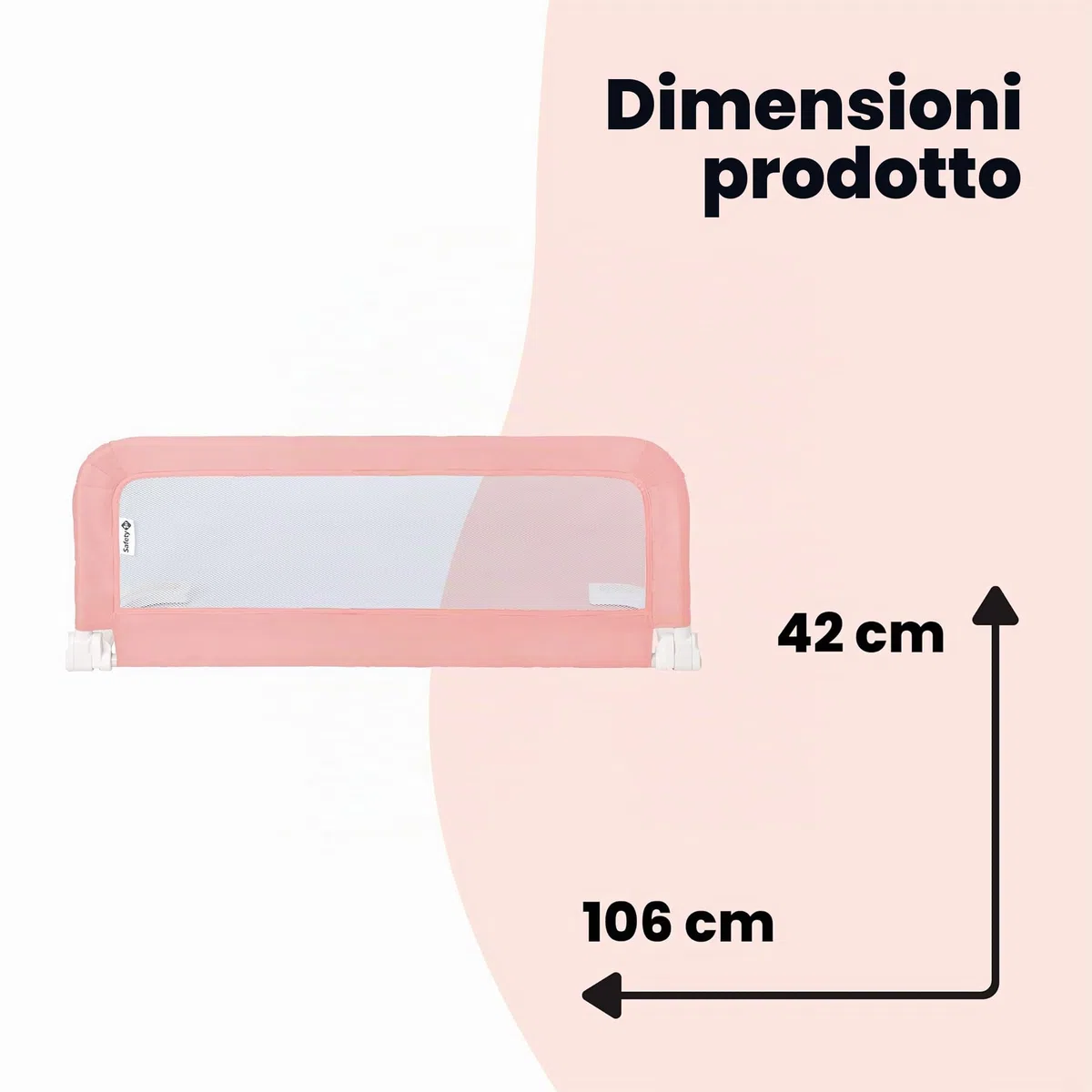 Safety 1st Sponda Letto Bambini da viaggio, Sbarra Letto Bambini 18 mesi - 5 anni, Barriera Letto da Viaggio Pieghevole e Portatile, Tessuto a rete, Semplice da Installare, Fissaggio Sicuro, Pink
