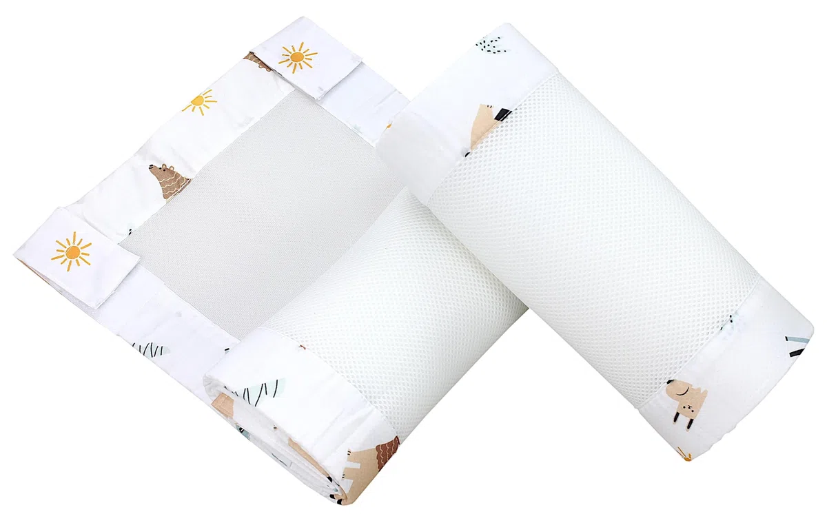 TupTam Protezione Paracolpi per Lettino Nido per Neonati Traspirazione Air Mesh 2 Pack, Mondo Safari, ca.128 x 30 cm (per Lettino 140x70)