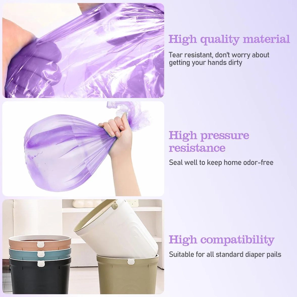 12 scatole di ricarica per pannolini, pattumiera per pannolini, antiodore, spessore 4,5 m (viola), compatibile con Tommee Tippee, Angelcare, LitterLocker, germoglio