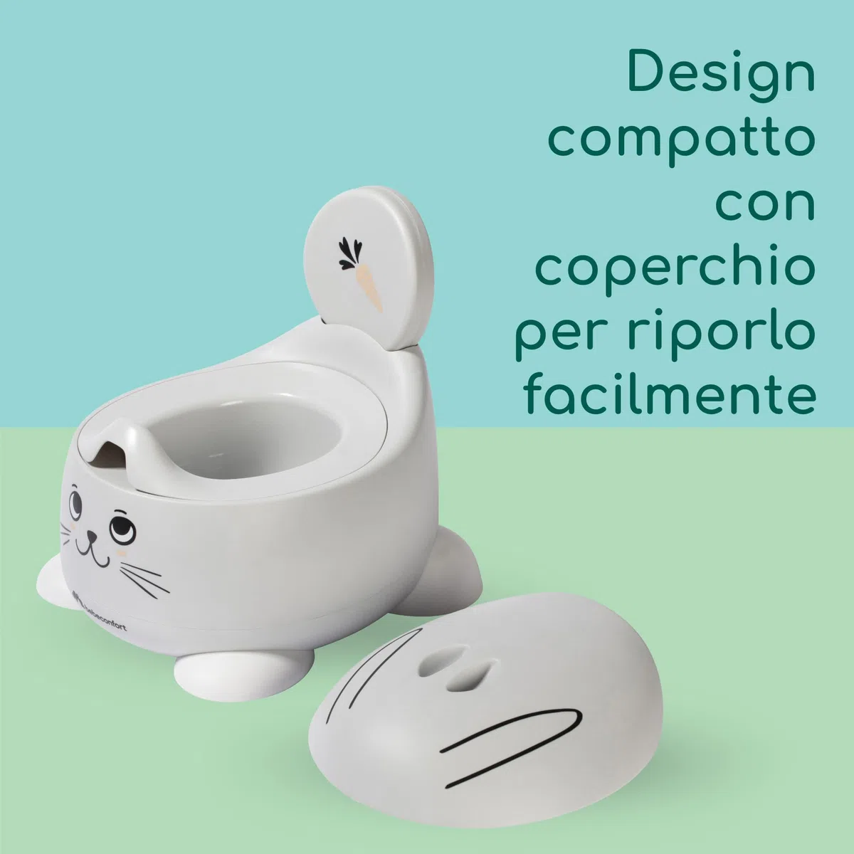 Bebeconfort Comodo Vasino Bambini, 12-36 Mesi (0-20 kg), Ergonomico e Compatto, Facile da Pulire, Tazza Amovibile, Paraspruzzi Igienico, Antiscivolo, Vasino per Bambini WC, Coniglio